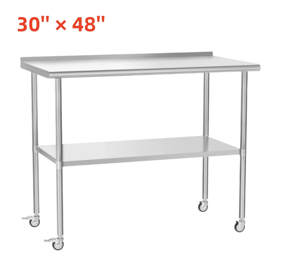 Stainless Steel Table for Prep & Work with Backsplash & Casters 30" x 48" New
