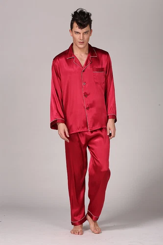 Men's Silk Satin Pajamas Pyjamas Set Long Sleeve Sleepwear Pijama Nightwear - Bild 49 von 50