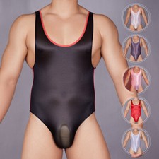 Men Glossy Oil See Through Underwear Breathable Bodysuit Lingerie Stretch Tights