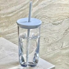16oz Starbucks Nature Blue Triangle Glass Straw Cup Tumbler Gift 2024