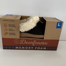 Dearfoams Women's Memory Foam Faux Fur Slippers, Black Size S 5-6