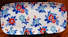 Summer Design Melamine 7x14.5" Serving Tray-Platter White w/Red-Blue Floral  977
