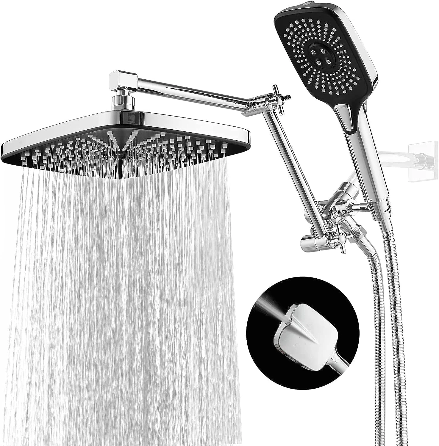 High-Pressure 12" Rain Shower Head & Handheld Combo with Adjustable Arm