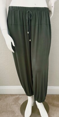 Emerald Relaxed Fit Stretch Jersey Jogger Harem Pant Olive Green Plus 1X 2X 3X