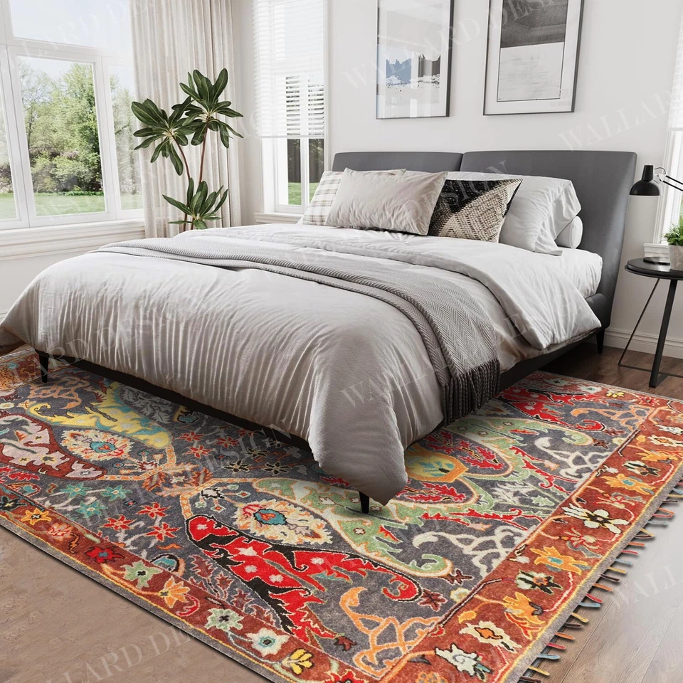 Colorromance Morris Ikat Black Handtufted Luxurious Area Rug 100% Woolen Carpet - Image 2 of 4