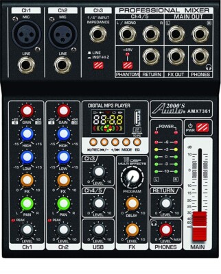 Audio2000'S AMX7351 Five-Channel Audio Mixer with USB 5V Power Supply,USB/PC NEW