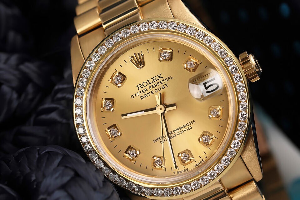 Rolex 18k Yellow Gold Presidential 31mm Watch Champagne Diamond Dial & Bezel