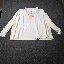 Stoney Clover Lane Pullover Women 4X White Terry Cloth 1/4 Zip Coquette Beach