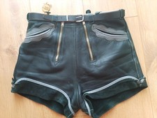 Black Lederhosen 23" Black Leather oak leaf Genuine Oktoberfest Bavarian shorts