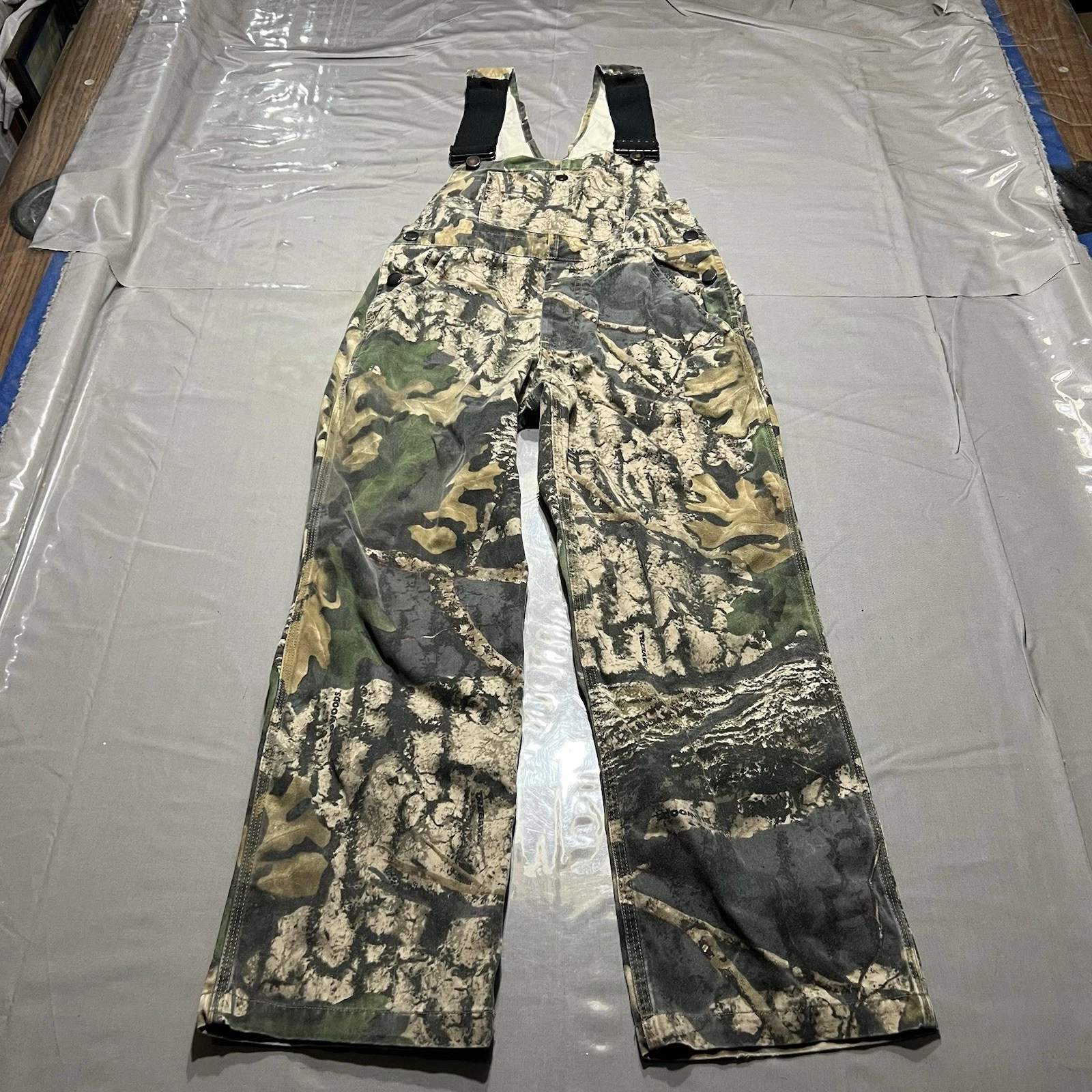Jerzees Outdoors Camo Overalls Youth M Big Woods Camouflage Trebark Tree Hunting