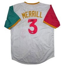 Autographed/Signed Jackson Merrill San Diego White CC Jersey Beckett COA