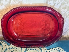Paden City Glass #881 Gadroon Border Ruby Red Oval Serving Bowl - 3 Available