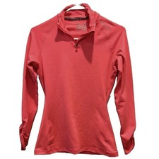 Under Armour Womens ColdGear Fitted 1/4 Zip Pullover Pink Ruched Thumbhole S
