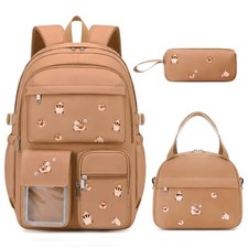 ACESAK 3PCS Embroidered Girls Backpack with Lunch Bag Set,Brown Brown Capybara