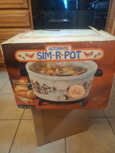 Vintage 1970s Nos Electric Sim-r-pot Crock Pot Pa Dutch Design