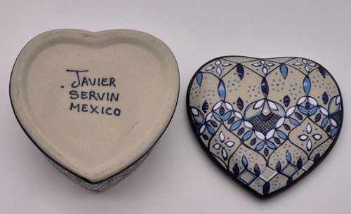 Javier Servin Heart Pottery Trinket Box Bowl Mexico Handmade Signed Dish W Lid - Picture 9 of 15