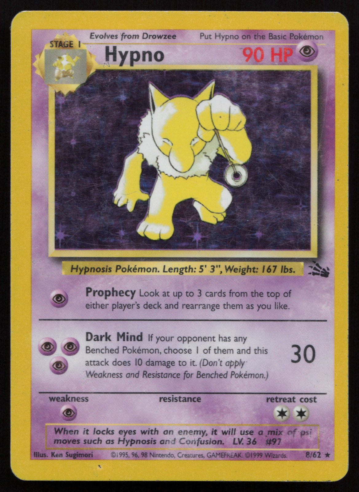 Hypno 8/62 Fossil Set Holo Rare Vintage WotC Pokemon Card PL!
