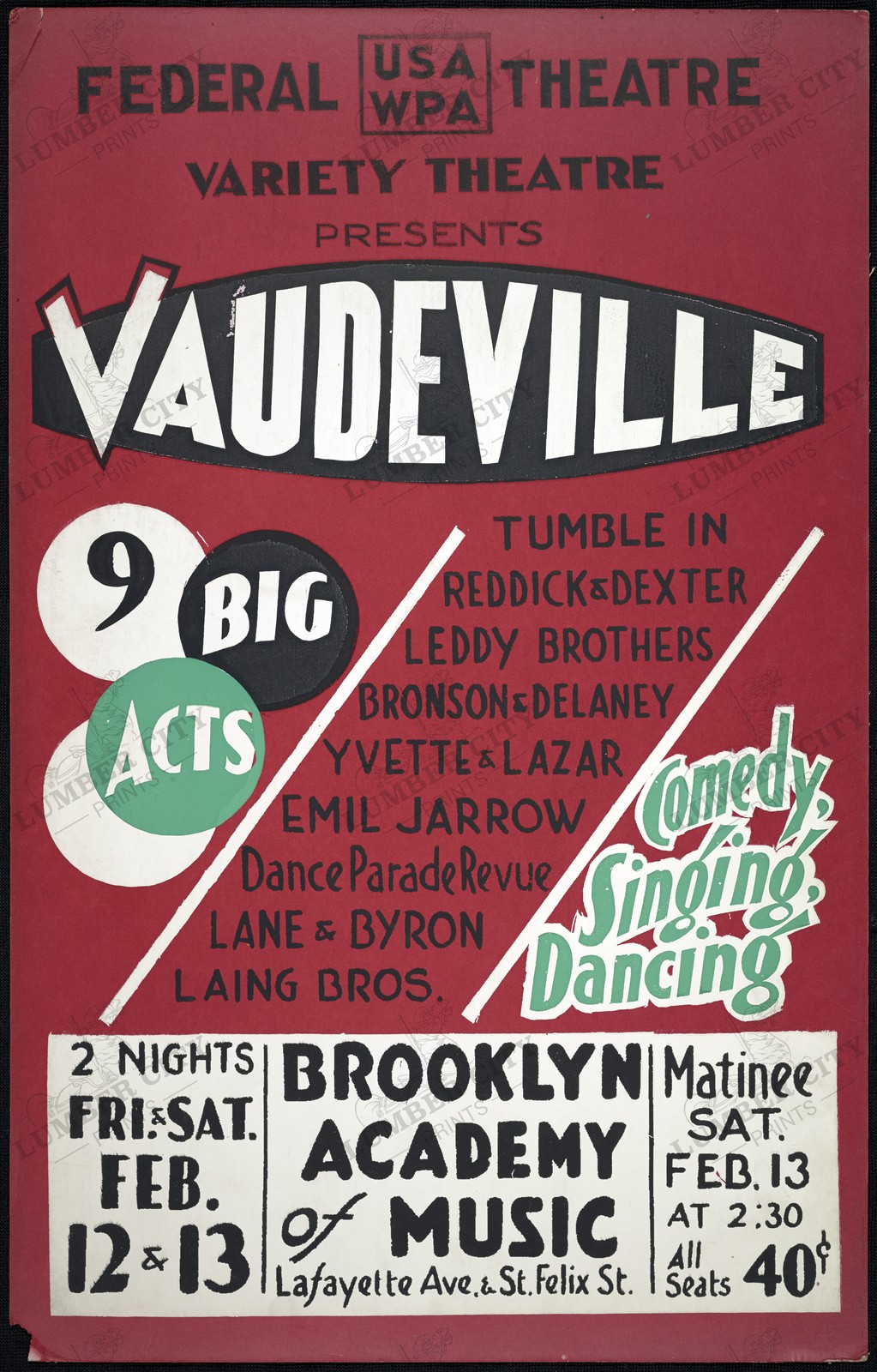 Vaudeville 1934 Federal Theatre Project Poster Wall Art Print NY