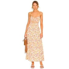 L*SPACE Revolve Dress Maxi Orange Peach Floral Zuri Cutout Medium M