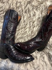LUCCHESE WOMEN TOP QUALITY OSTRICH & LEATHER COWGIRL BOOTS-BLK Cherry- Sz 8 B