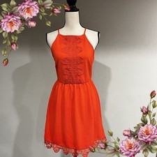 Blood orange color dress with straps with lace details