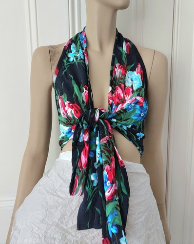 Kenzo, Kenzo Floral Halter Wrap Top Cropped 80's 90's Vintage Medium Made Italy Beach