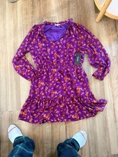 Skies Are Blue Women's Floral Swiss Dot Ruffle Mini Dress Purple Orange Size L
