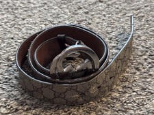 Gucci 411924 GG Supreme Belt Size 100/40 - Tan and Silver Damaged