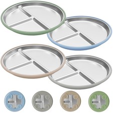 Stainless Steel Toddler Plates with Suction, 4 Pack Kids Baby Plates Set with...