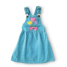 Vintage 90s OshKosh Teal Corduroy Overall Jumper Dress Floral Appliqu  Girls 6