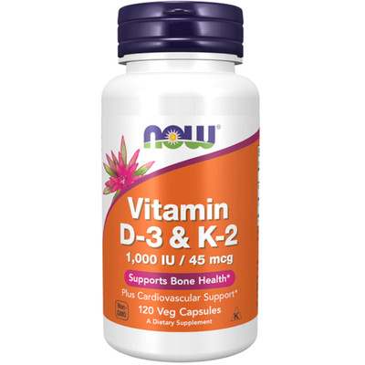 Vitamine D3 1000 IU & K2 45 mcg 120 Gemüsekapseln Now Foods