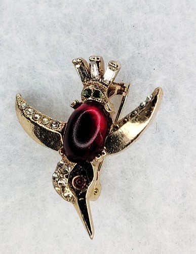 Lot of 2 Trifari Hummingbird Red Jelly Belly Old Brooch Pin Alfred Unsigned READ - Picture 6 of 10
