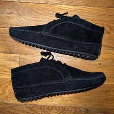 Minnetonka Suede Black Ankle Moccasin Boot Women Size 9 RARE