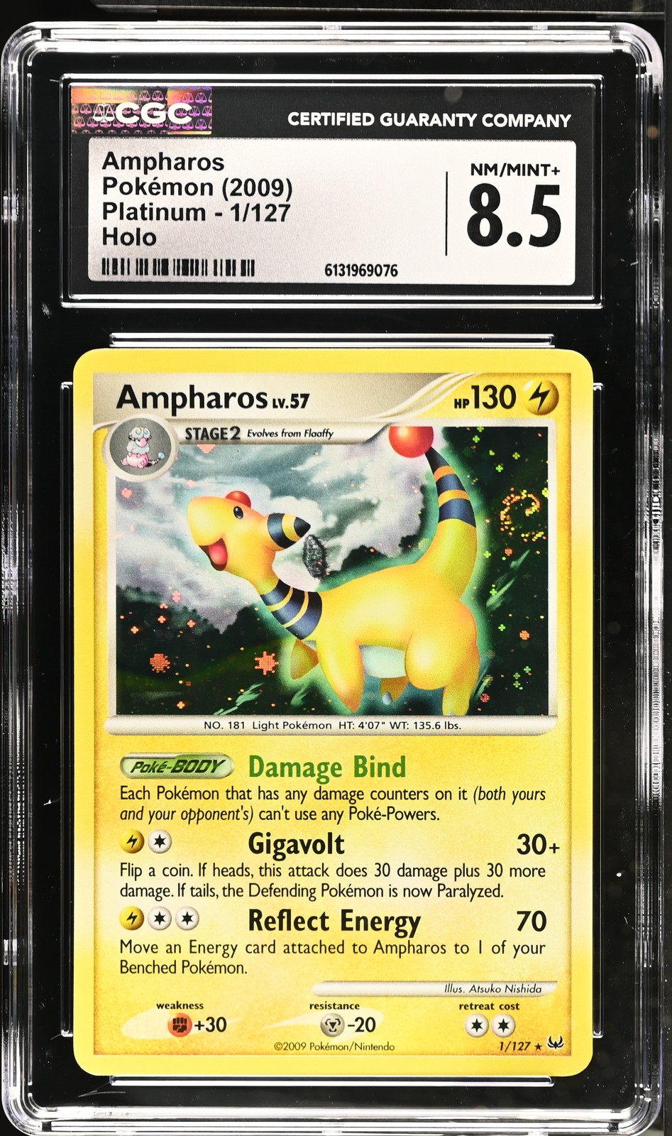 CGC 8.5 NM/MINT+ Ampharos 1/127 Holo Platinum Pokemon Card