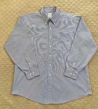 Brooks Brothers Men's 17.5 4/5 Oxford Button Down Shirt Striped White/Blue