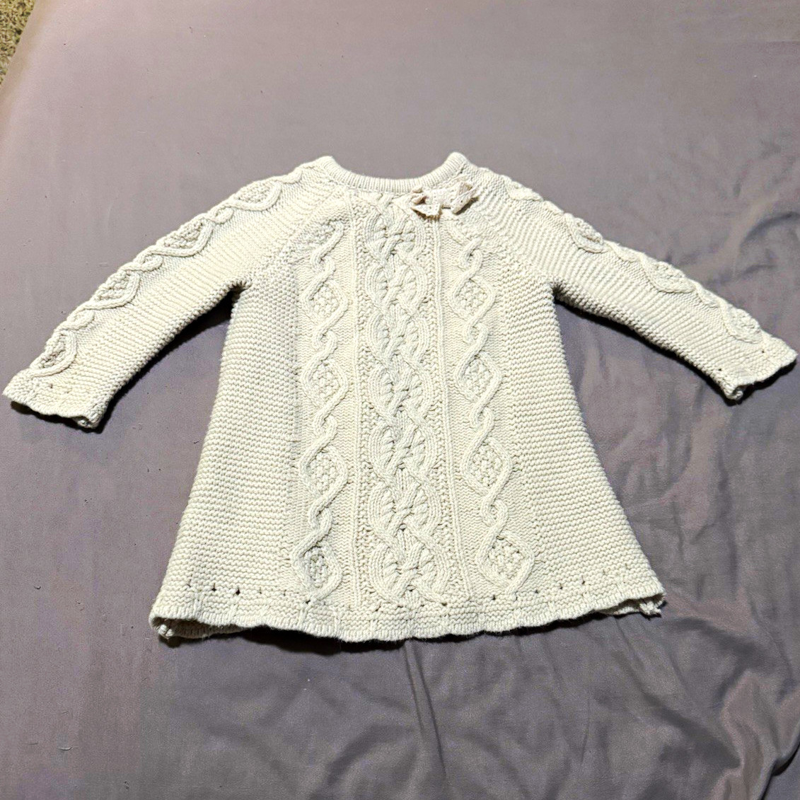 Cupcakes and Cashmere Ivory Cotton Knit Sweater Dress 6-9M Raglan Button