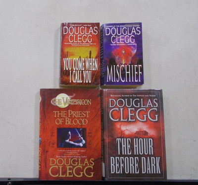 4 DOUGLAS CLEGG MIXED LOT PB & HC MISCHIEF PRIEST BLOOD WHEN I CALL BEFORE DARK