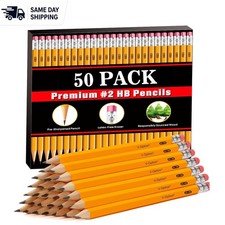 Wood-Cased 2 HB Pencils, 50 Pack Bulk Pre-Sharpened Yellow Pencils with Top Era