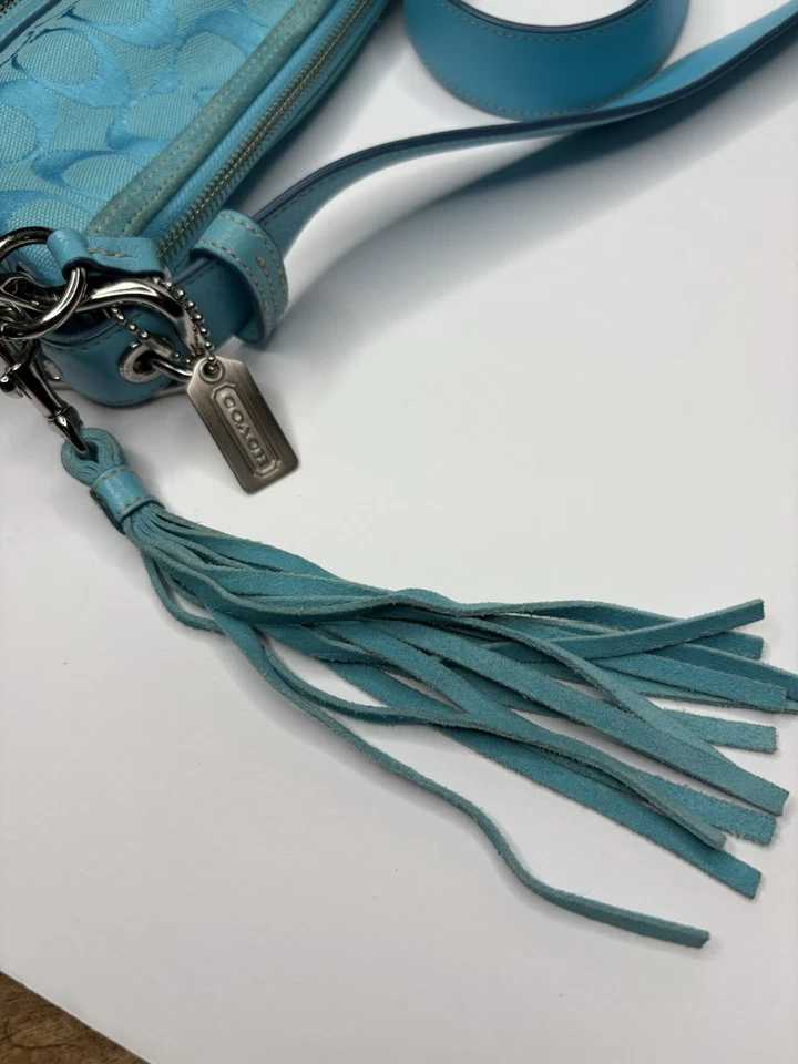 罕见复古蔻驰 9362 签名柔软修身行李袋绿松石 Y2K — 第 3/4 张图片