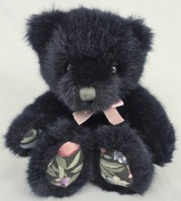 Dakin Vtg Black Teddy Bear Plush Stuffed Animal Toy Floral Bow 9" 90s Cuddly