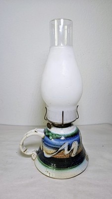 Vintage P&A Eagle Oil Lamp W/ Chimney Glass Shade Studio Art Pottery 13.5''x7.5''