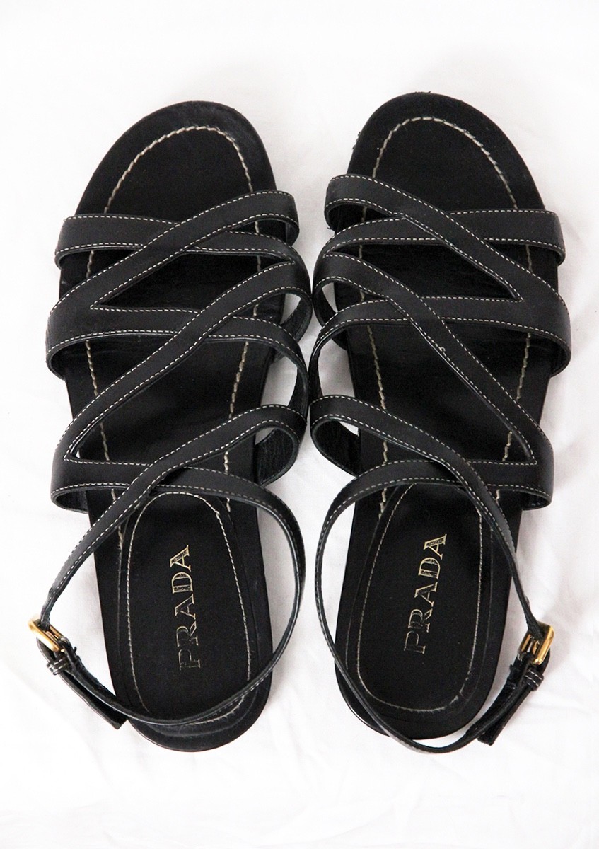 PRADA Black Leather Strap Strappy Flats Sandals – Size 37 US 7 thumbnail 3