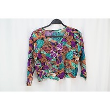 Vintage Tropical Floral Button Up Blouse Rayon Long Sleeve Made in USA Medium
