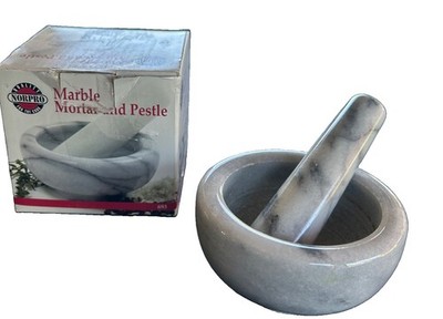 Norpro 693 White/Grey Marble Mortar and Pestle-Open Box