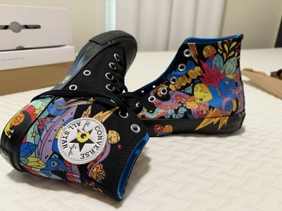 Converse All Star High Top Sneakers Black Multicolor Cartoon Print Men's