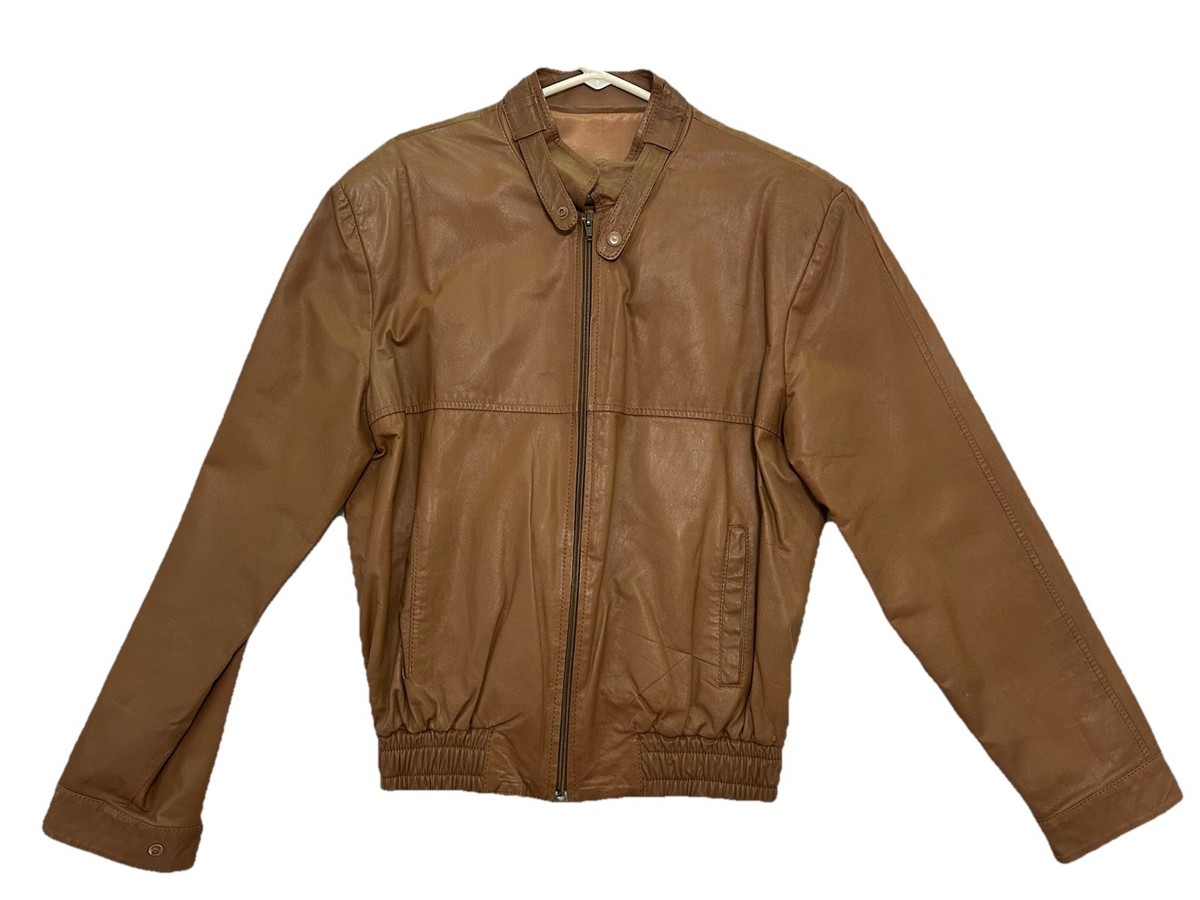 Vintage 80s/90s Soft Tan Leather Bomber Jacket Size Medium. Made