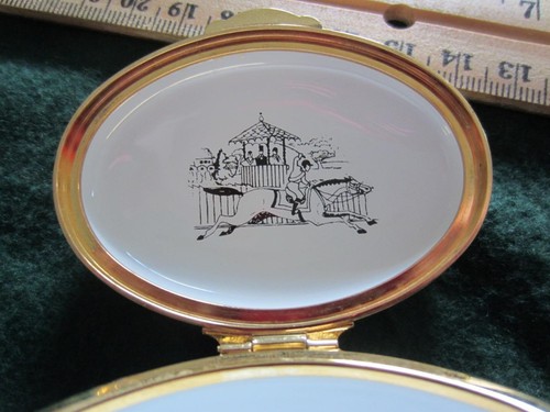 Staffordshire Emaille beim Pferderennen Schmuckschatulle oval 21/4" L England Goldrand - Bild 5 von 9