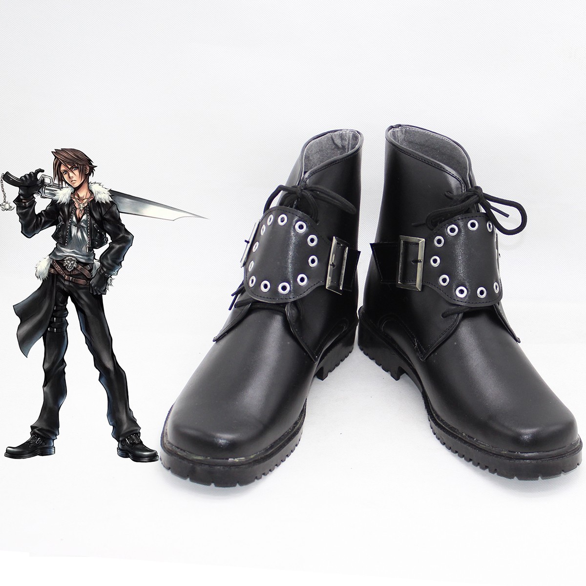 Final Fantasy VIII FF8 Squall Leonhart Cosplay Shoes Black Ankle