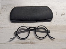 Vintage Black Plastic Eyeglass Frames Round w Case