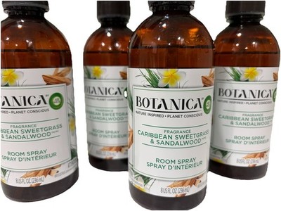 Lot of 4 Air Wick Botanical Caribbean Sweetgrass and Sandalwood Room Spray 8 Oz